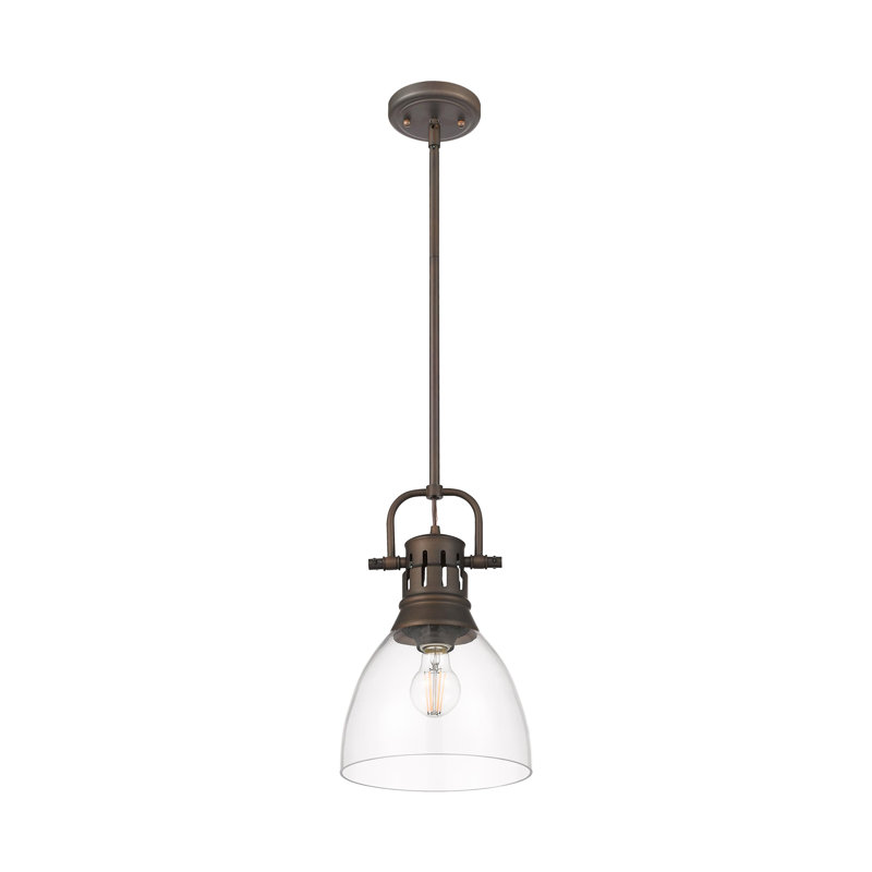 Petit luminaire suspendu Iftimie avec tige en verre transparent, Bronze huilé