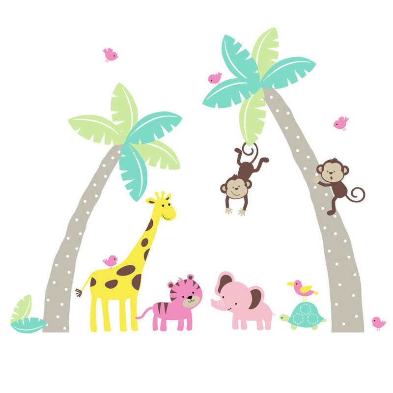Adhésif décoratif ciccone avec des animaux de la jungle, Gris / Rose