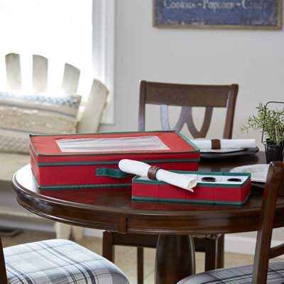 Coffre de rangement pour les fêtes avec 4 pochettes en tissu et couvercle avec fenêtre