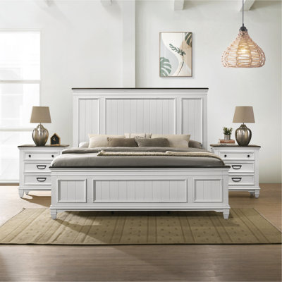 Clelane 3-Piece Wood Bedroom Set, Shiplap Panel King Bed And 2 Nightstands