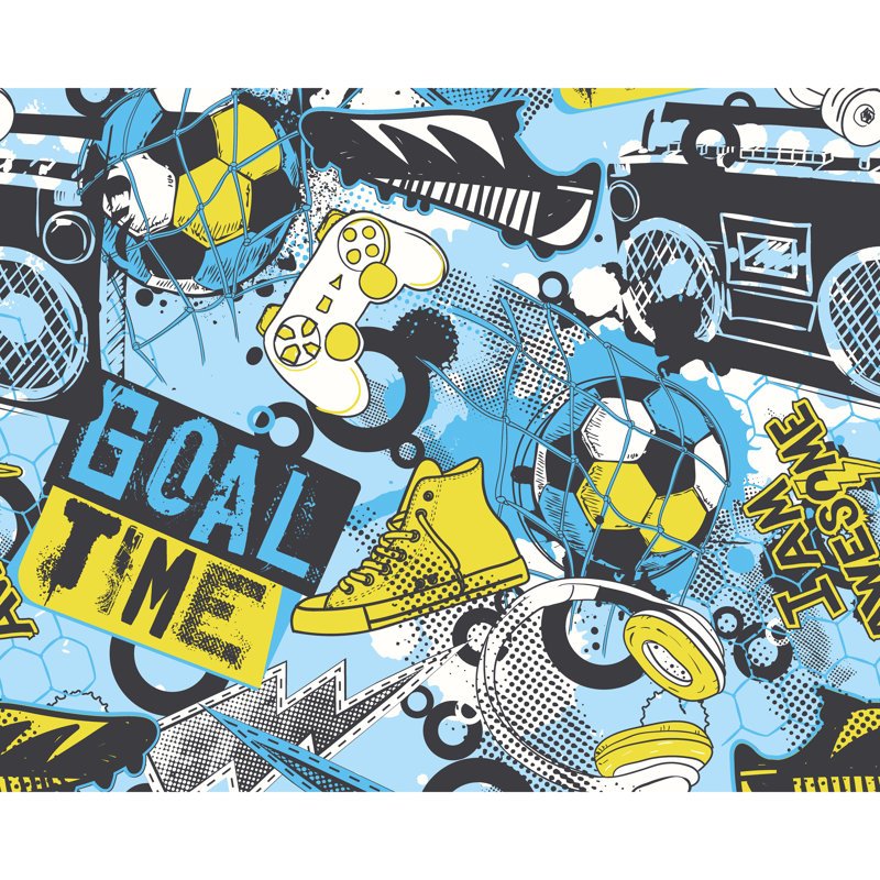 2.4m x 3m Smooth Wallpaper Roll, Blue/Yellow
