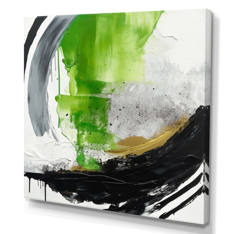 «Green and Black Geometric Enchantment I», reproductions de toiles abstraites en marbre, H 16 po x l 16 po x P 1 po