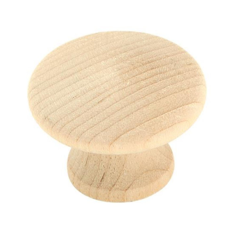 Unfinished Beige Round Wood Knob with Mounting Hardware