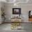 78 Inch Rectangular Faux Marble Dining Table With Polished Geometric Base-1495509677