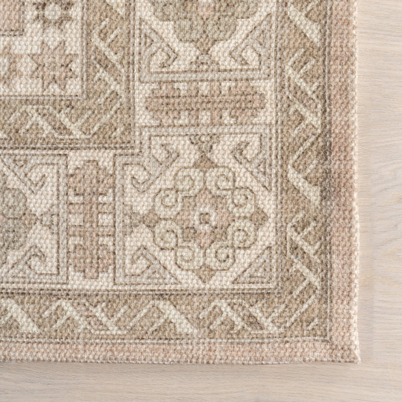 Handmade Beige Wool and Cotton Rectangular Area Rug, 9' x 12'