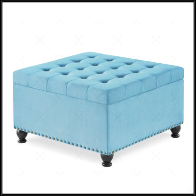 Large Square Storage Ottoman With Wooden Legs