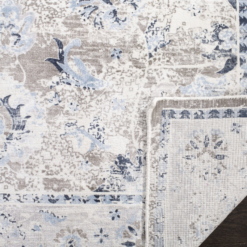Tapis gris / bleu en viscose / coton tissé à la main Brianne, Rectangle 8 pi x 10 pi