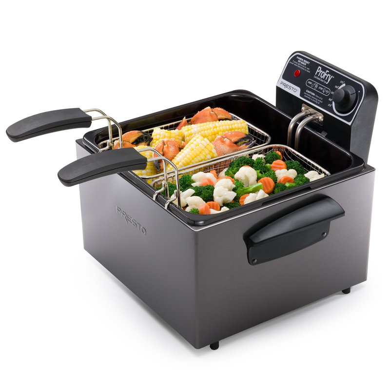 Presto Black Stainless Steel Dual Basket Profry Immersion Element Deep Fryer