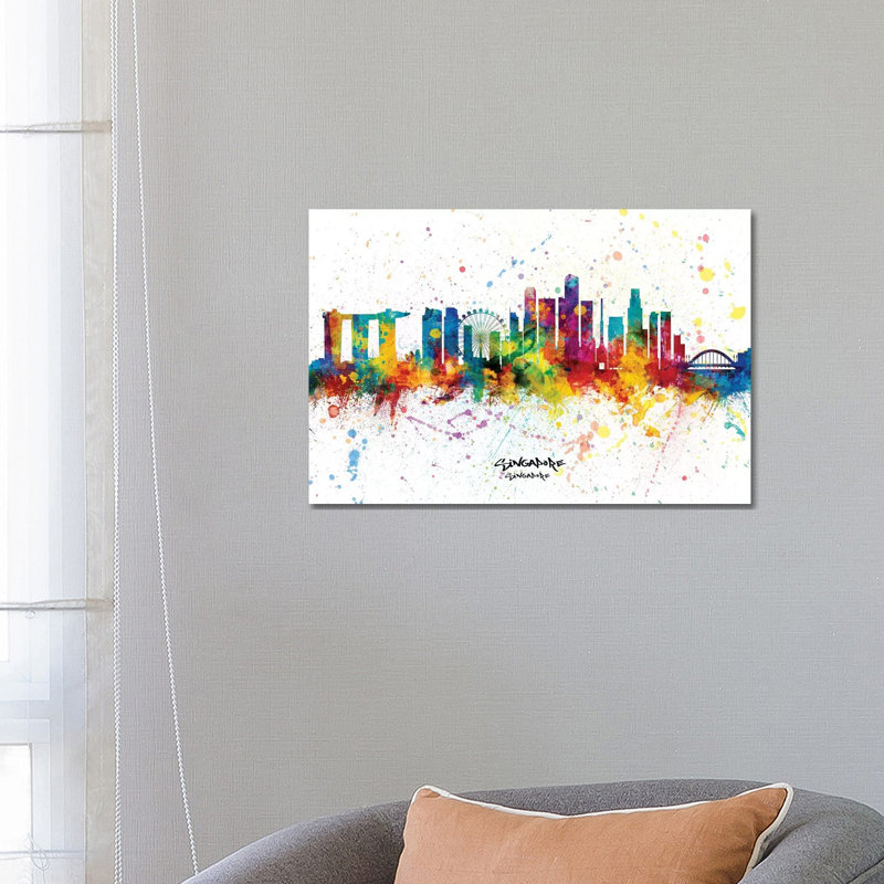 Singapore Singapore Skyline Splash by Michael Tompsett - 1 Piece Wrapped Canvas Wall Art