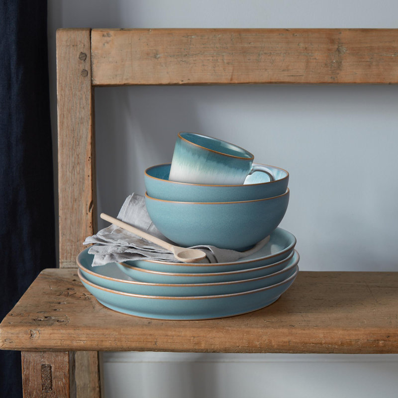 Denby Azure Haze Coupe 4 Piece Place Setting Set, Service for 1