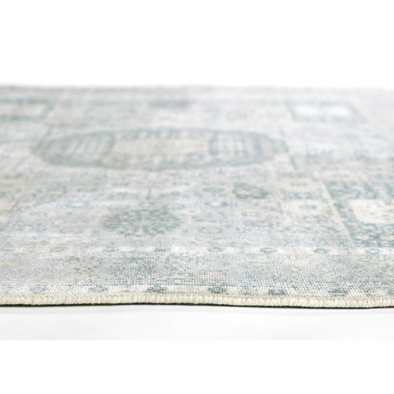 Bungalow Rose Atenas Hand Loomed Wool and Viscose Traditional Blue Area Rug, Rectangle 9' x 12'