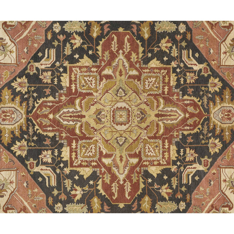 Wool Oriental Area Rug in Black/Brown/Gray, Rectangle 4' x 6'