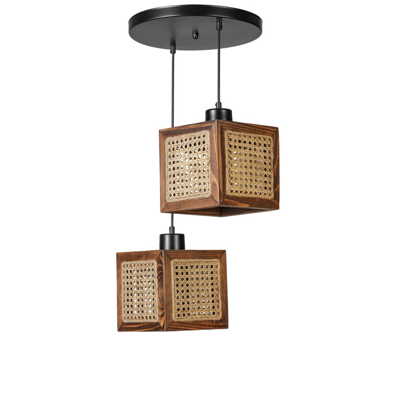 Chandle Chandelier, Walnut/Rattan