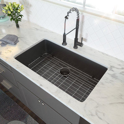 33"X19"X10" Gunmetal Black Basin, Stainless Steel, X-Shaped Water Flow For Easy Cleaning 16 Gauge Steel Sink, 33" Black, With Drying Rack Organization