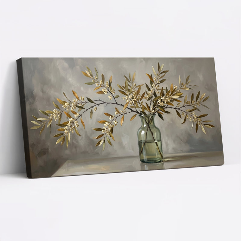 Ensemble de 1 tableau sur toile « Branche d'olivier », L 40 po x H 20 po, Toile tendue