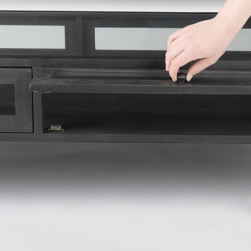 Warner Coffee Table with Storage, 15" x 49.5" x 29.5", Dark Brown, Black