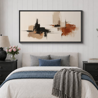 «Terracotta Black Minimal Brush», œuvre d'art abstraite, images de bureau, estampe numérique sur toile encadrée, 3 pièces