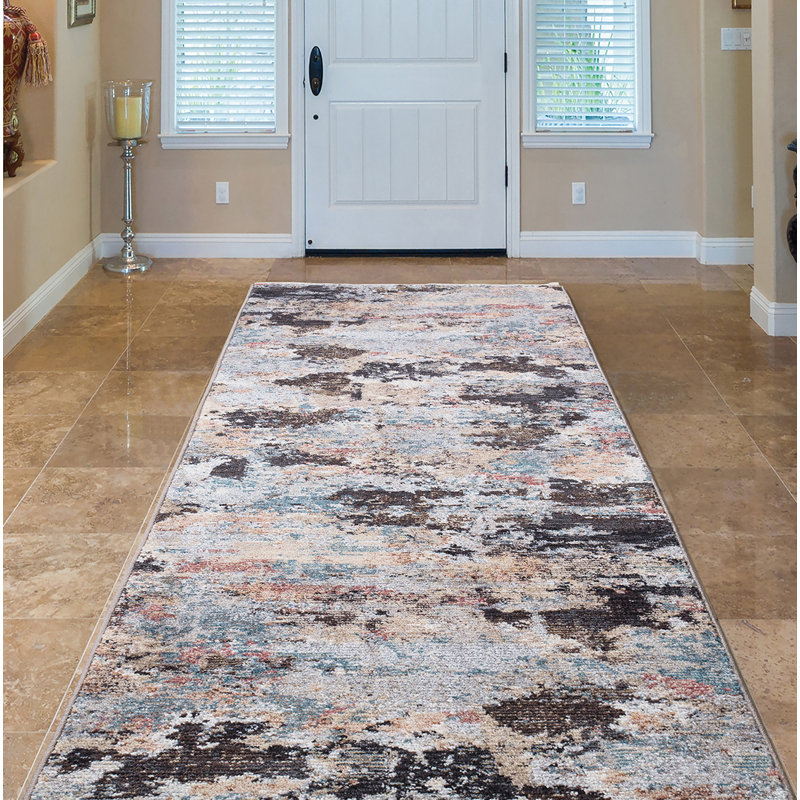 Celeste brun abstrait sans brun vieilli, Tapis de couloir 2 pi 3 po x 7 pi 3 po