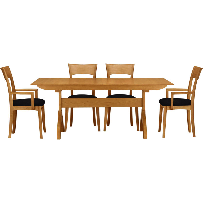 Sarah Solid Wood Top Four Leg Dining Set, Natural Cherry, Ebony Leather