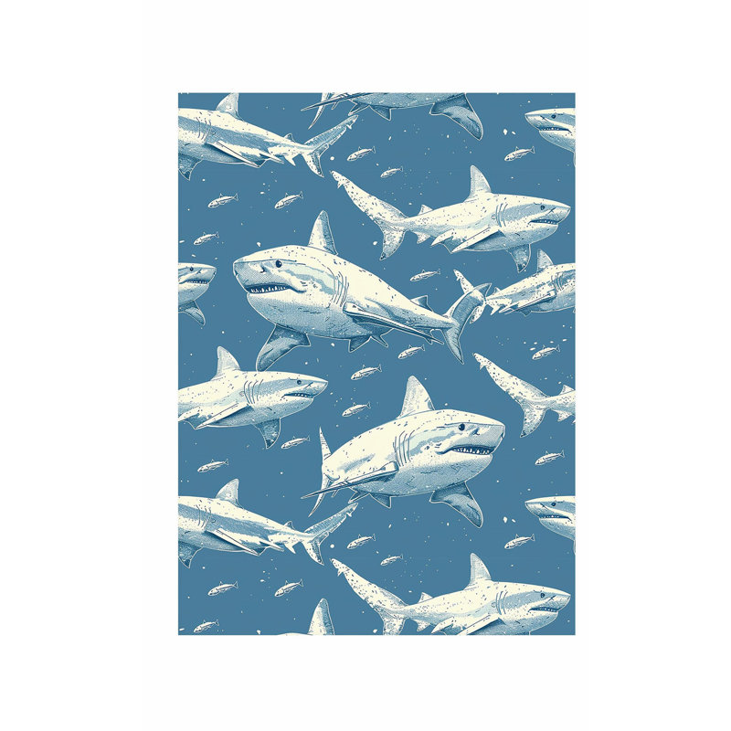 Animals Sharks Pattern VII Modern Unframed Art Print, 30" H x 20" W
