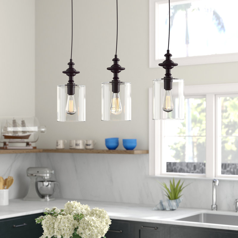 Luminaire suspendu linéaire pour îlot de cuisine 3 lumières Humphries, Bronze huilé