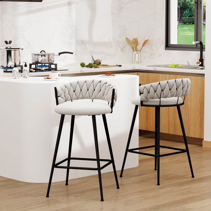 Tabouret de comptoir rembourré avec structure en métal, Ivoire ivoire, Tabouret de comptoir (siège d'une hauteur de 26 p