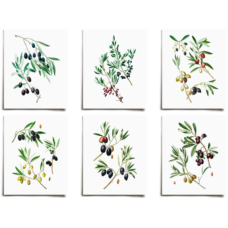 Ensemble de 6 pièces rétro floral olive sur papier, H 14 po x l 11 po