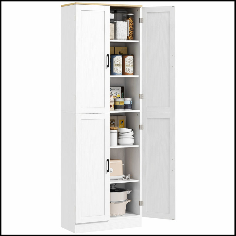 Freestanding 67-Inch Kitchen Pantry Cabinet with 4-Door Storage and Adjustable Shelves, Distressed Finish