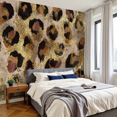Peel and Stick Wallpaper 144" W x 100" H Modern Self Adhesive Wall Mural for Bedroom Golden leopard print seamless Subtle animal skin texture leopard