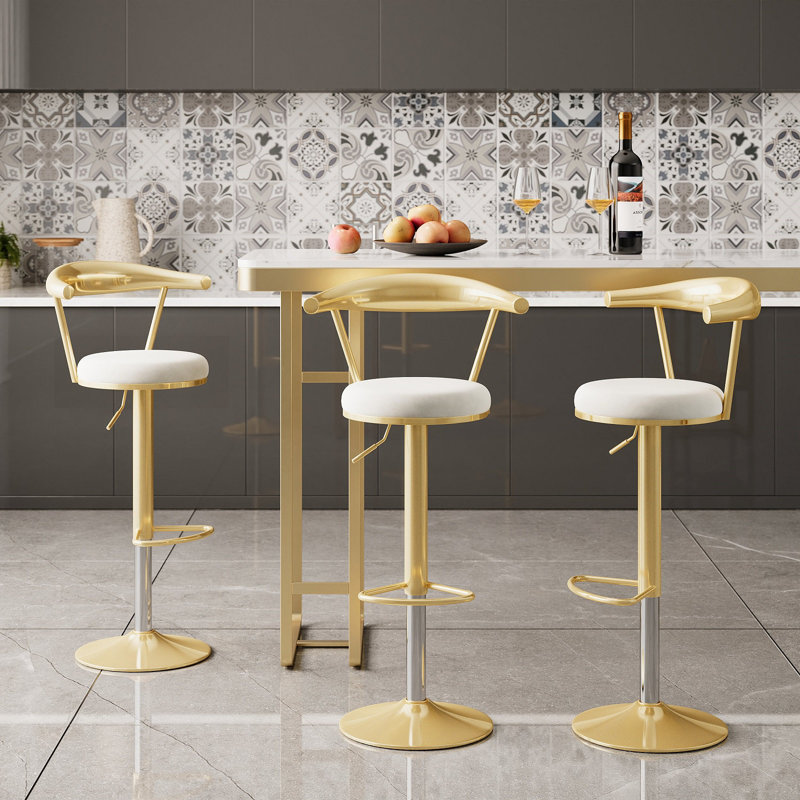 Tabourets de bar réglables rembourrés en velours, chaises de comptoir avec dossier pour îlot de cuisine, Blanc, 1