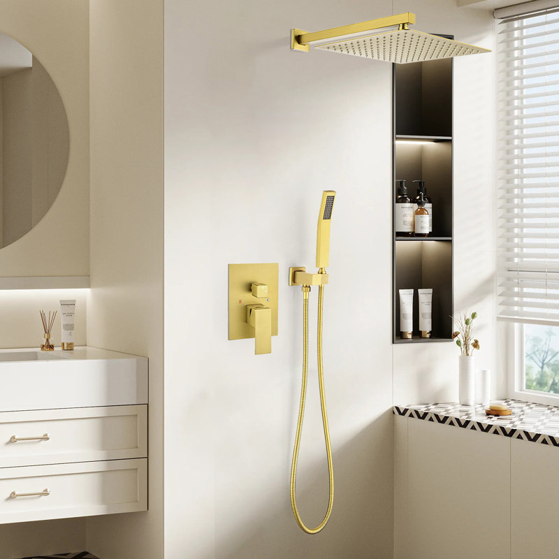 1-Spray Patterns 9.8 In. Dual Fixed And Handheld Shower Head With 1.8 GPM In Brushed Gold