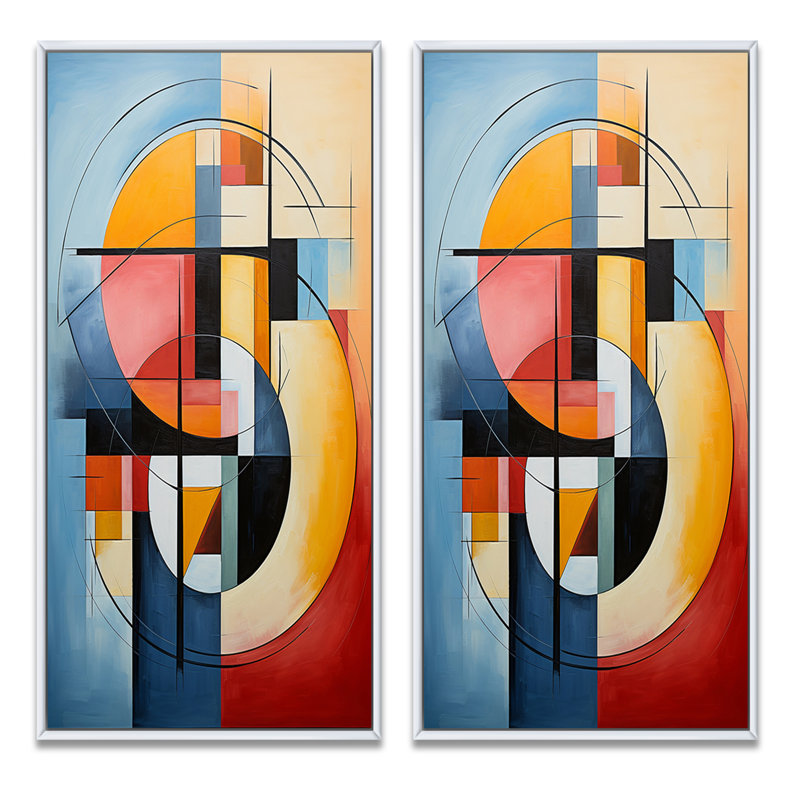 «Geometric Abstraction Focus» 2 - Pièces sur, Cadre blanc, H 32 po x l 32 po