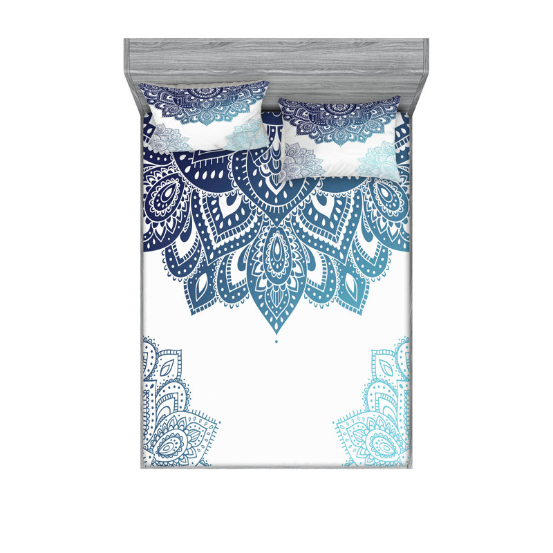 Drap-housse et coussin décoratif Ambesonne Flora Bleu pâle / bleu foncé, California King Sheet Set + 5 Additional Pieces