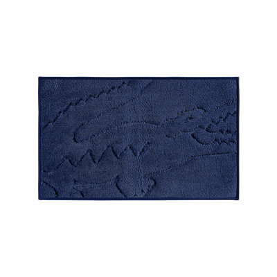 Lacoste Heritage 20x32 Quick-Dry Microfiber Bath Rug with Non-Slip Backing – Soft Absorbent Bathroom Mat, Machine Washable Crocodile Logo Rug, Navy