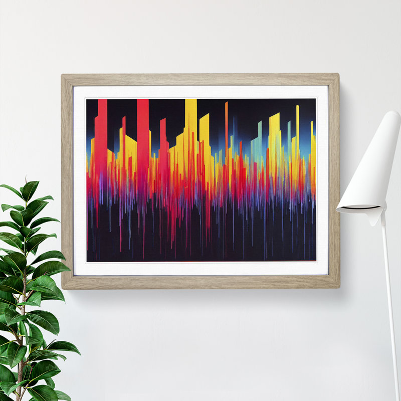 Audio Equalizer Abstract Art Vol.1 - Framed Print, 46cm H x 64cm W x 2cm D, Oak