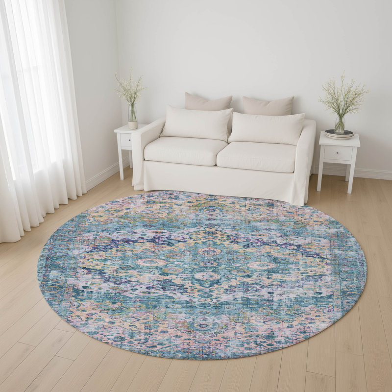 Premium Machine Washable Lubbers AMF1755 Border Rug, Round 8'