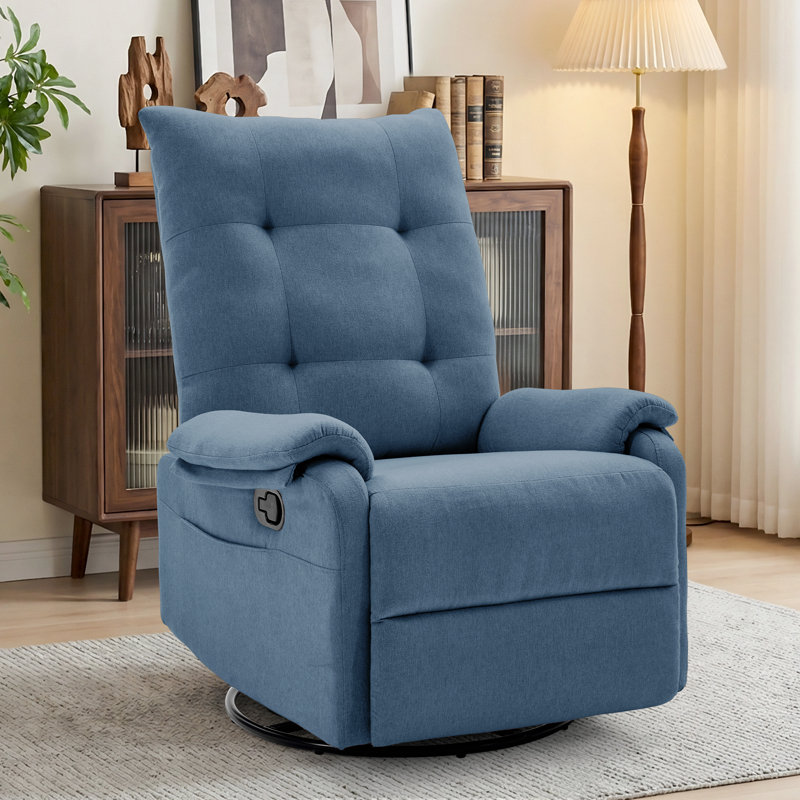 Recliner Chair, 360° Swivel Rocking Recliner for Living Room,Rocker Recliner Chair With Side Pockets, Blue