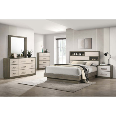 Modern Bookcase Headboard Queen Bed with Hidden Storage
