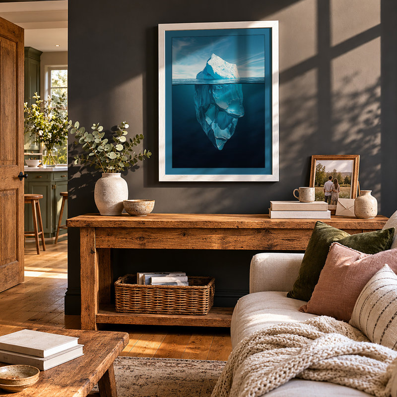 Iceberg Below Coastal - Framed Print, A1 - 84.1 x 59.4 cm, White