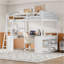 Lit mezzanine double en bois avec bureau en U, compartiments de rangement et miroir à trois volets-1705806998