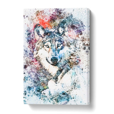 Wolf In Abstract - Wrapped Canvas Painting