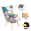 Fauteuil d'appoint en tissu de lin avec pieds en bois Patchwork-94202204