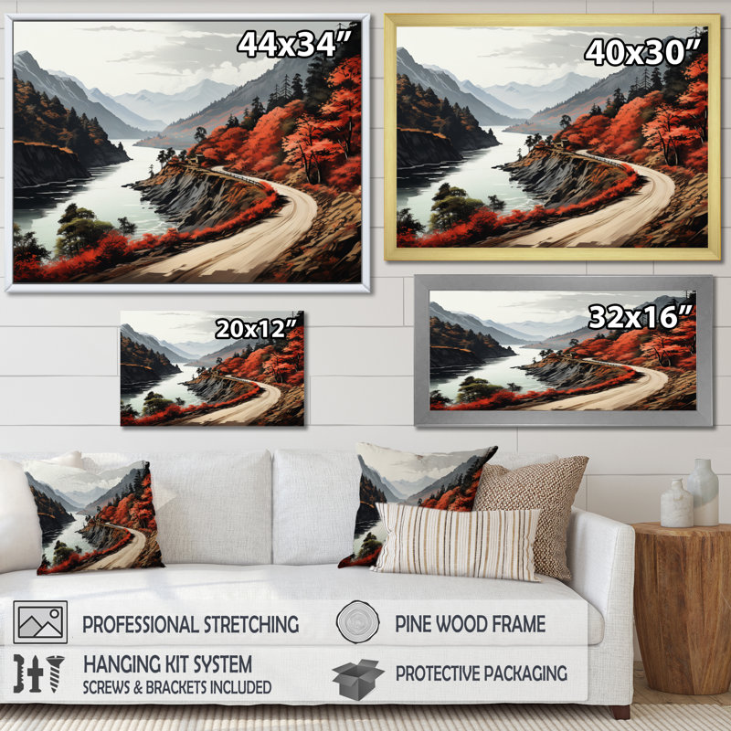 Endless River Journey Through Mountain II, Cadre flottant doré, H 24 po x l 32 po