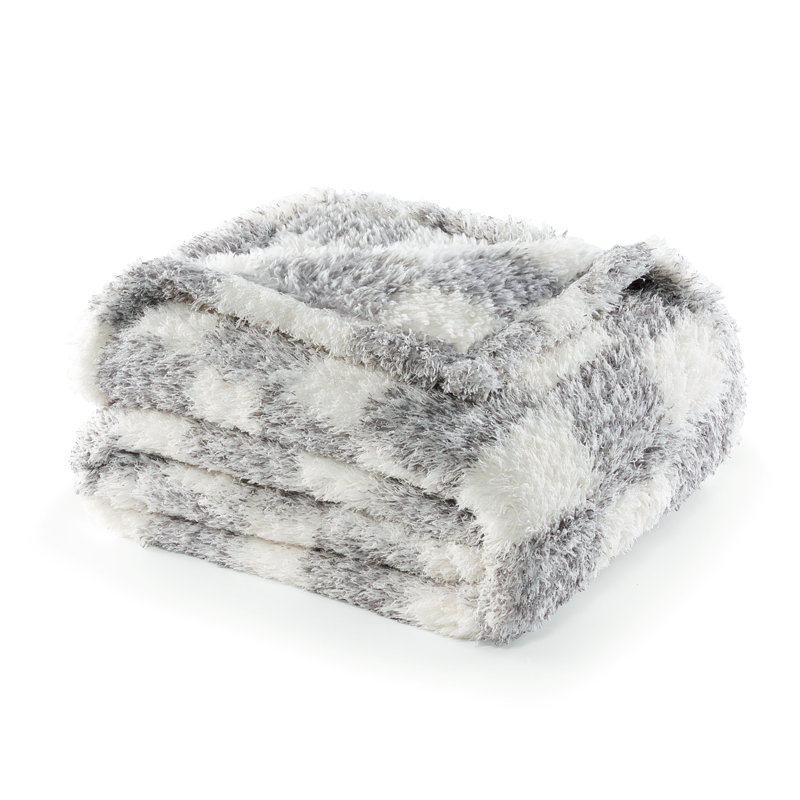 Jeté en chenille à carreaux CBCHome, Gris givré