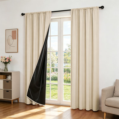  Rideaux occultant moderne en polyester simple, 100% bloquant la lumière avec doublure, 2 panneaux, pour la cuisine du salon, de la chambre à coucher et du bureau