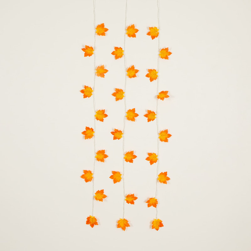 5Ft. Pre-Lit Autumn Maple Leaf Artificial Fall Garland With 10 Warm White LED String Lights - Set Of 3