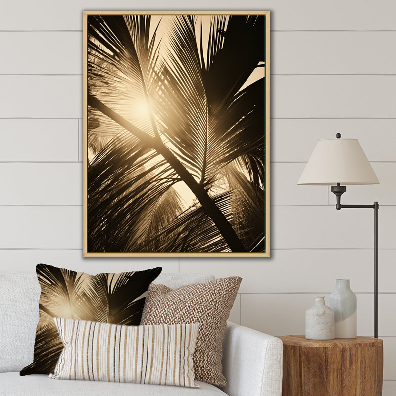 Feuilles de palmier sépia sérénité, Cadre naturel flottant, H 20 po x l 12 po x P 1 po
