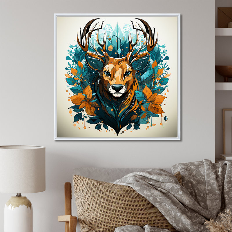 Tranquil Graze Deer In Nature - Art mural animal cerf, Black Picture Framed, 16" H x 16" W