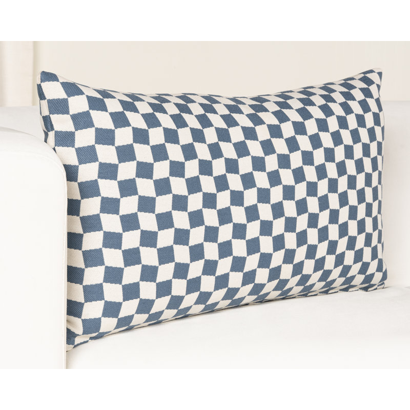 Coussin Delmore, polyester, Crème / bleu géométrique, Rectangulaire H 14 po x l 36 po