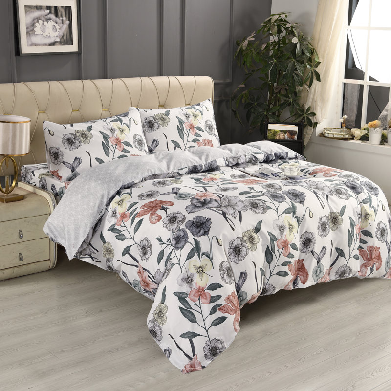 Bliss Complete Bedding Set Floral Pink Duvet Cover Fitted Sheet With Matching Pillow Case